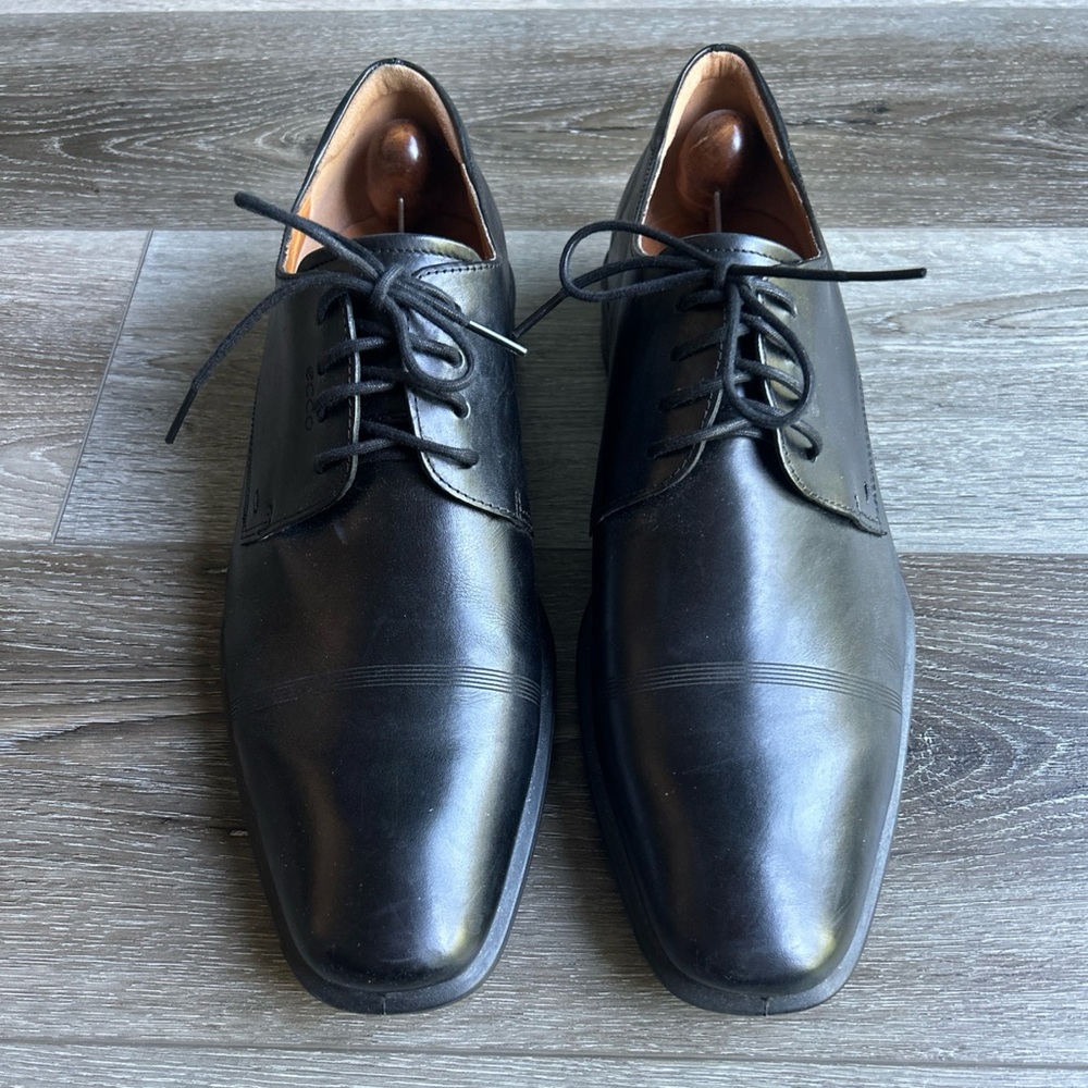 Ecco Black Dress Shoes Lace Up Square Toe Cairo Leather Oxfords Size 44 13